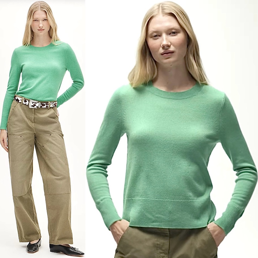 JCrew 100% Cashmere Sweater Pullover Crew Neck Boxy Classic Fit Crewneck Green M